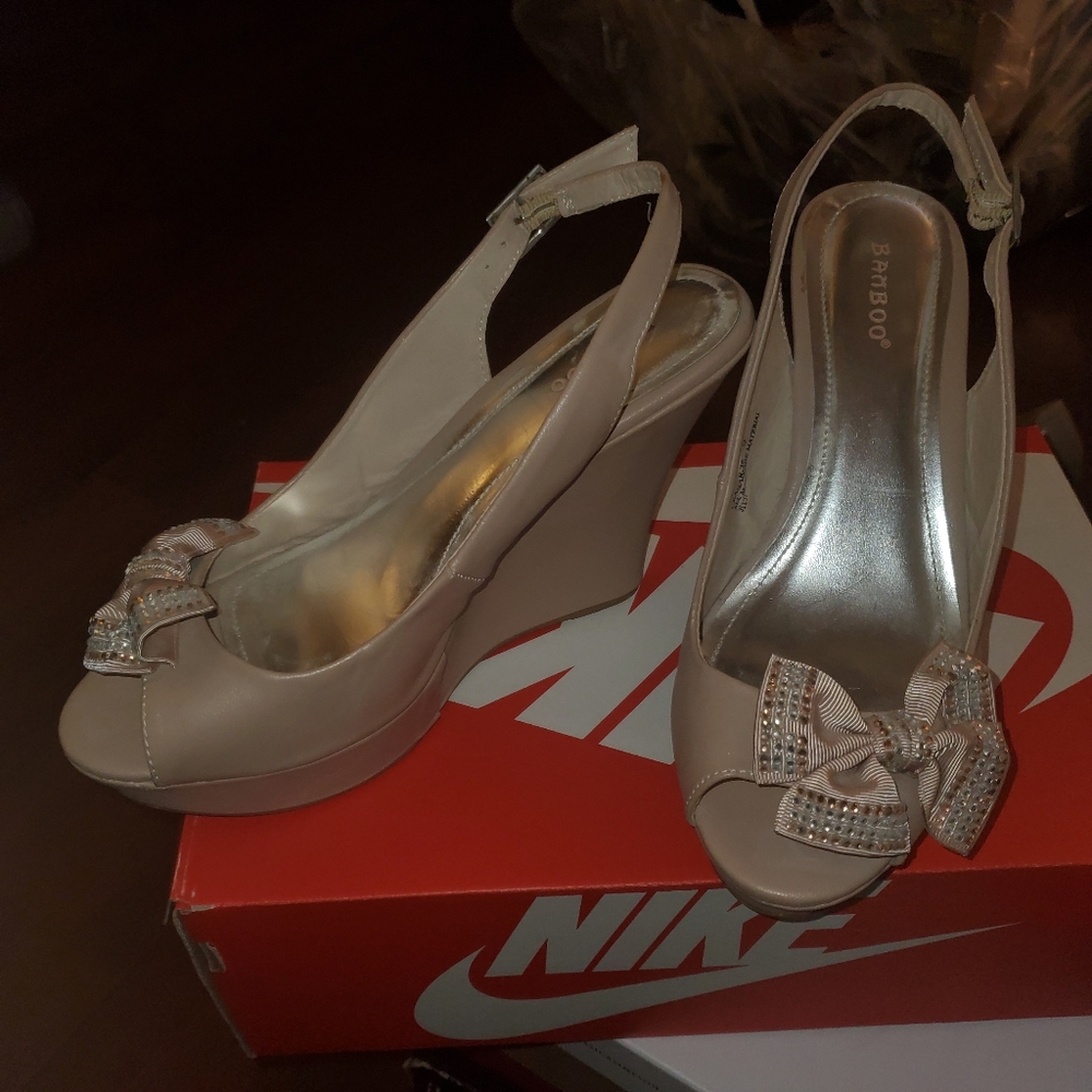 wedge beige blingy shoe